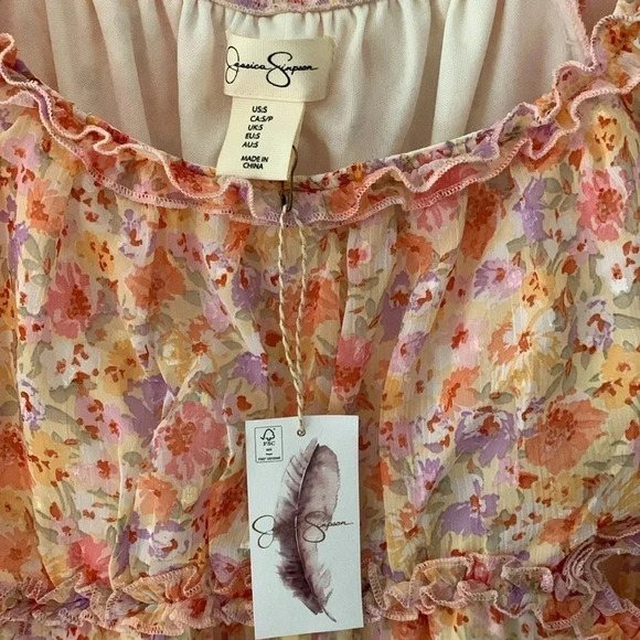Jessica Simpson Floral Mini Dress Dolman Sleeve Cut Out Sides Size Small NWT - Picture 3 of 8